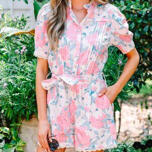 Fate floral romper with lace trim